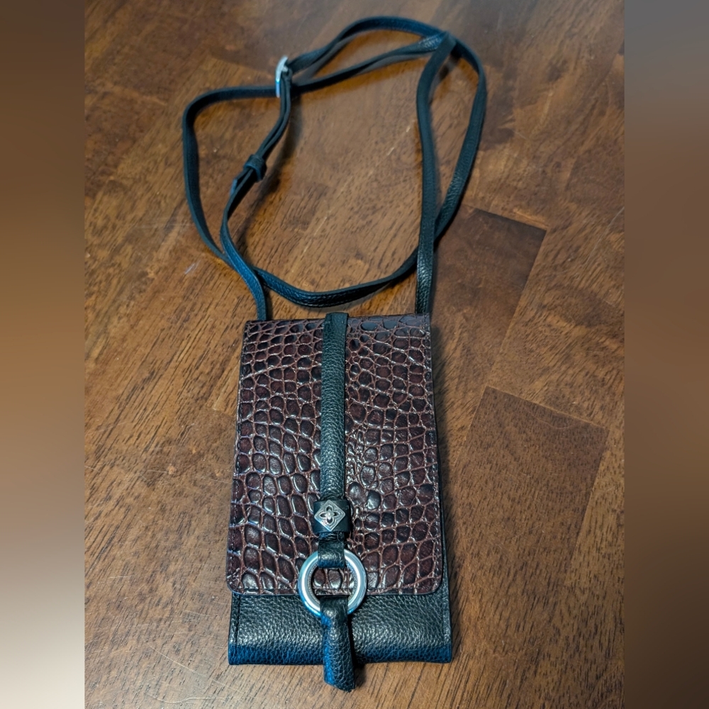 Brighton Phone Organizer - Black and brown leather crossbody